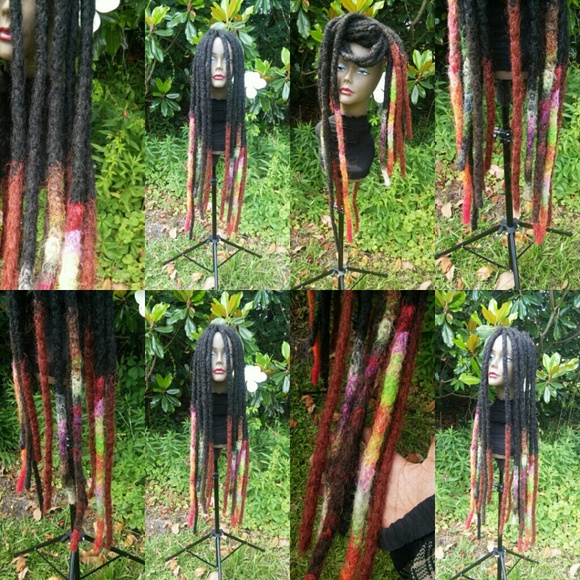 Super long thick jet black ombre colorful dreads